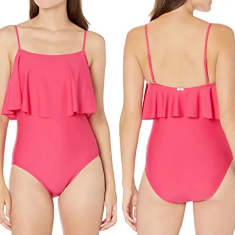 Tommy‎ Hilfiger Flutter Ruffle One Piece Swimsuit Hot Pink Bathing Suit Size 8